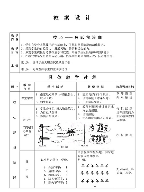 前滚翻教案体育教案设计