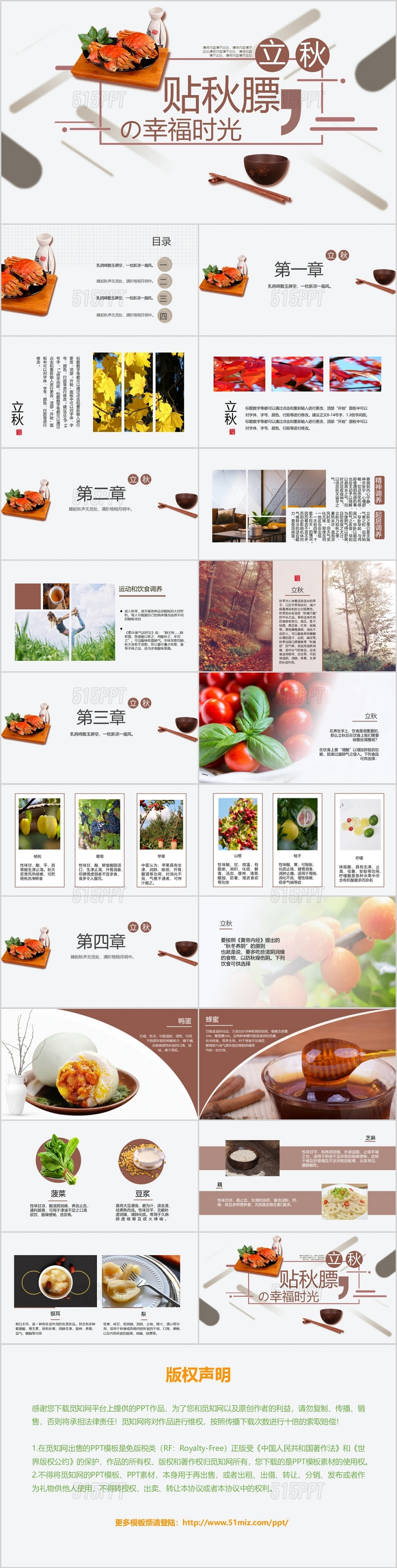 棕色中国传统二十四节气立秋节气膘幸福时光PPT模板