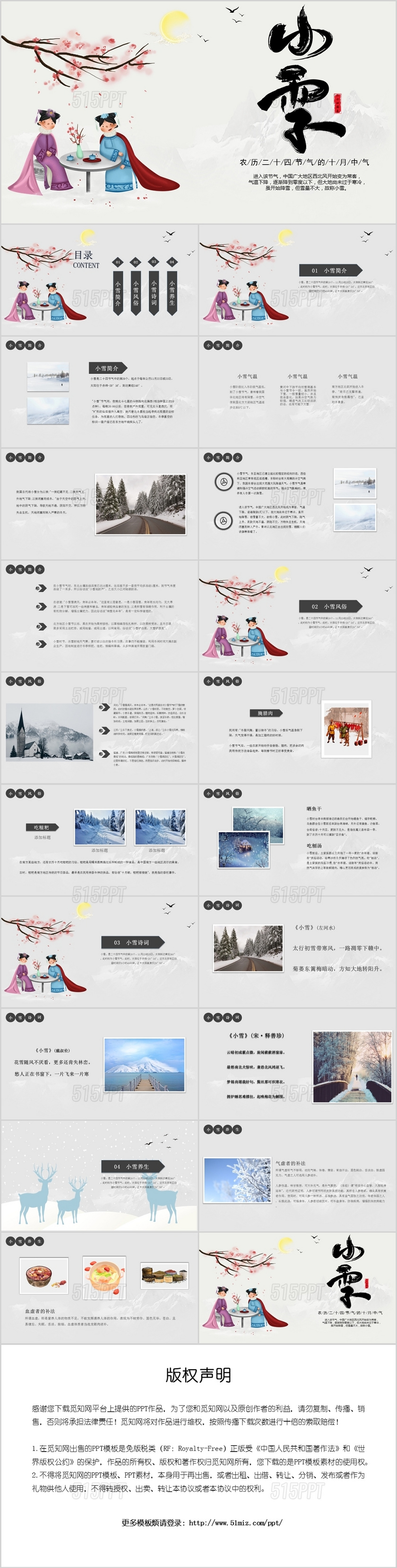 简约清新二十四节气小雪中国传统节日PPT模板