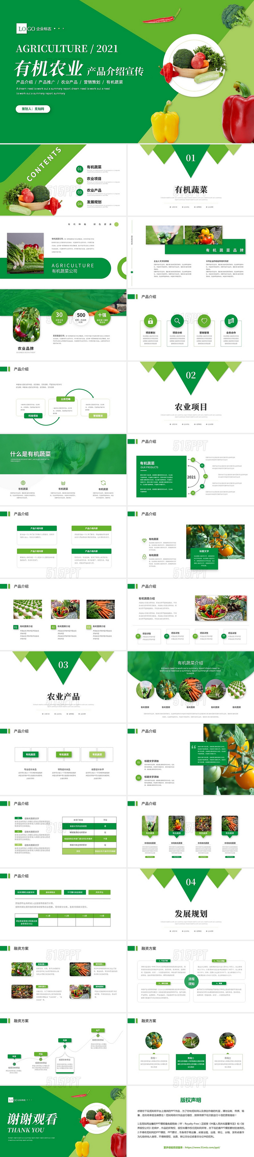绿色清新简约有机农业有机蔬菜产品介绍宣传ppt模板