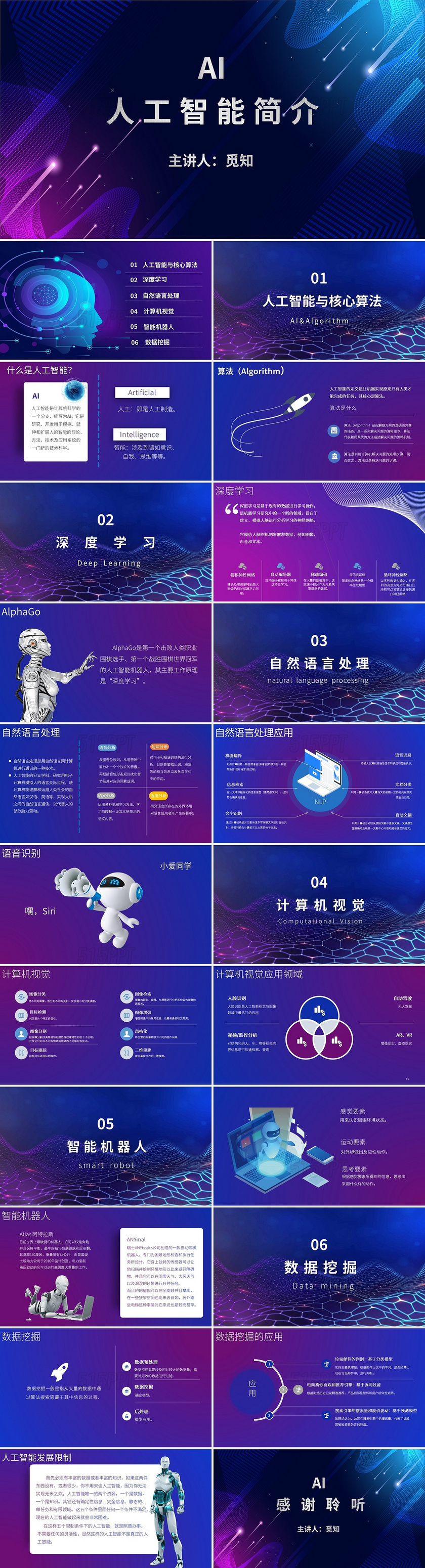 科技AI人工智能简介渐变色蓝色紫色说明人工智能简介PPT