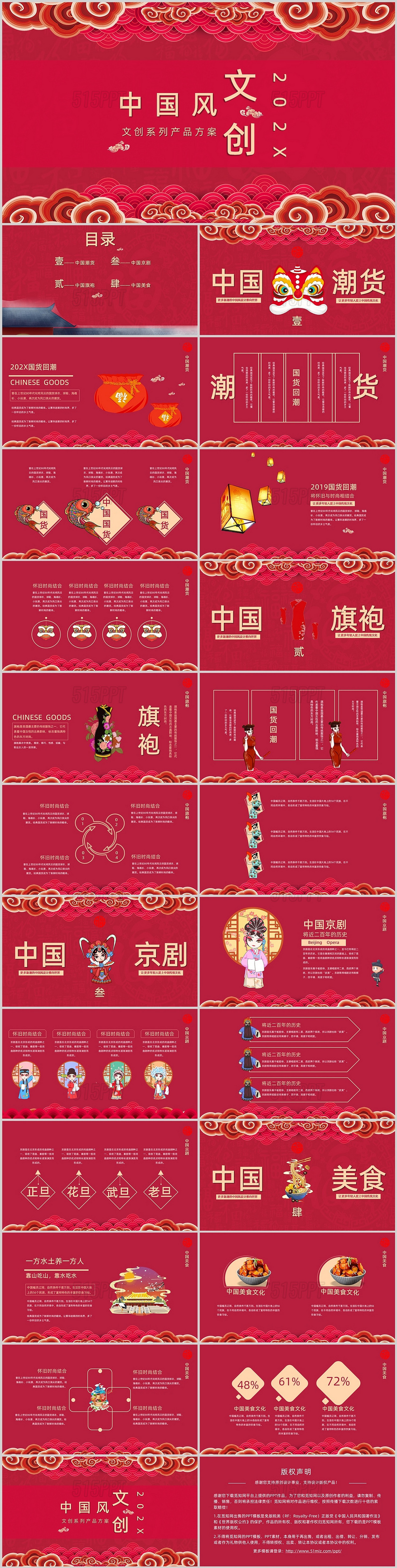 红色国潮风中国风文创文创系列产品方案PPT模板