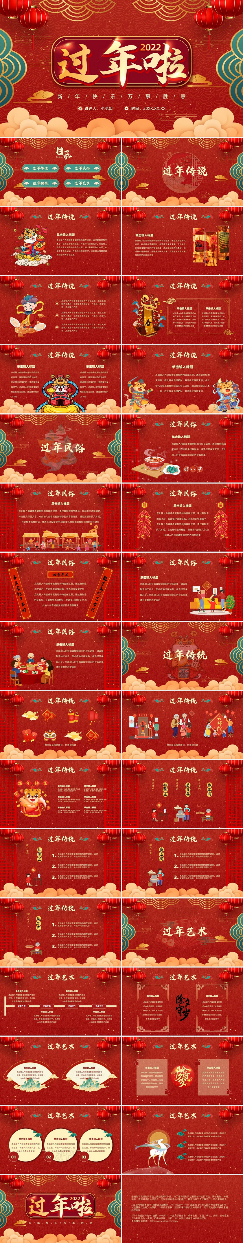 红色国潮喜庆过年啦传统节日拜年PPT模板