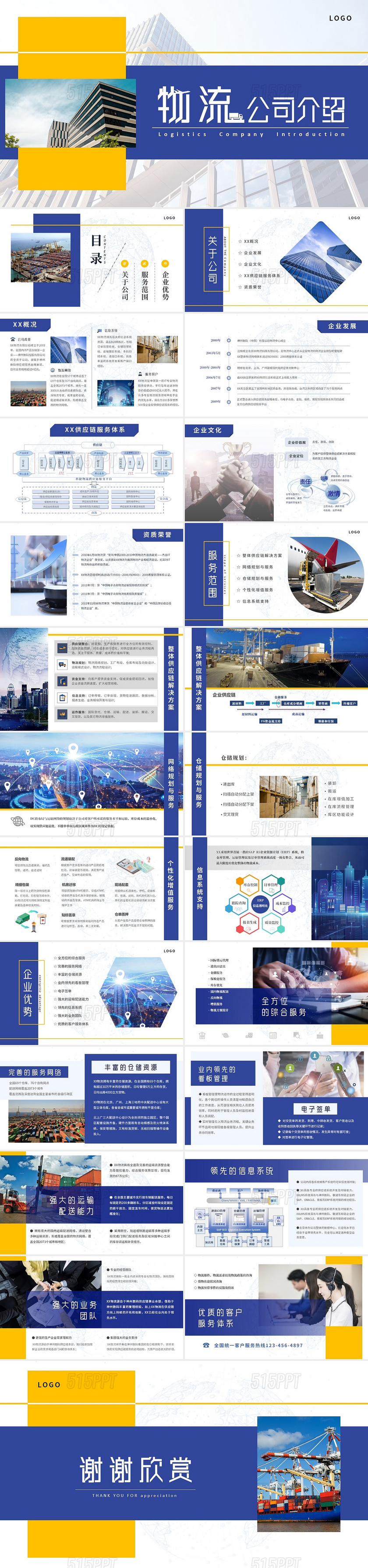蓝色创意几何商务物流公司介绍企业集团业务服务简介PPT模板