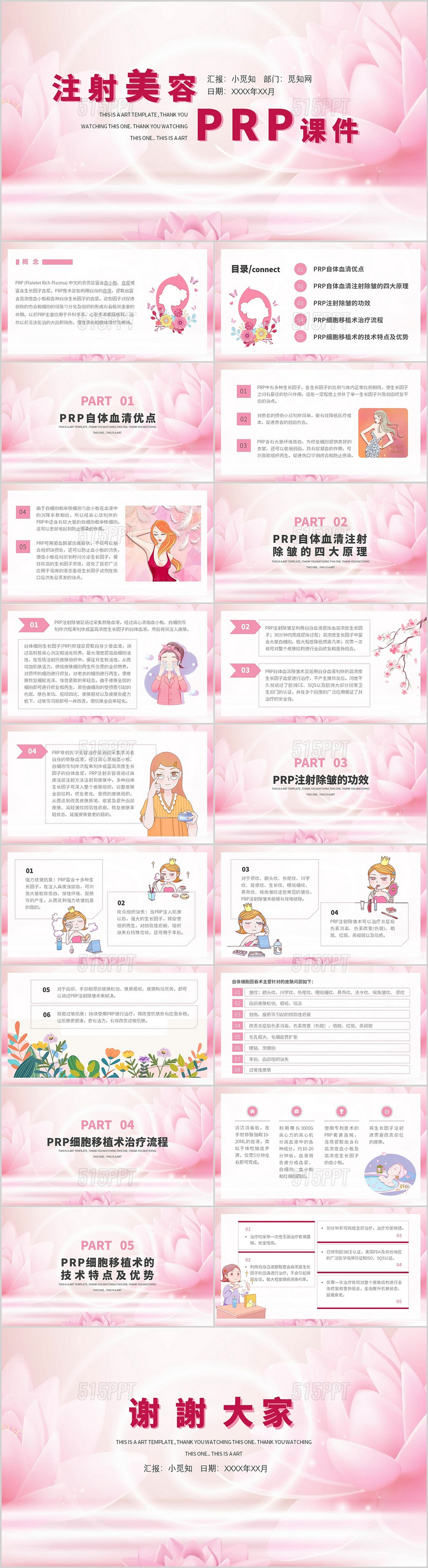 粉红色时尚简约注射美容PRP课件PPT模板