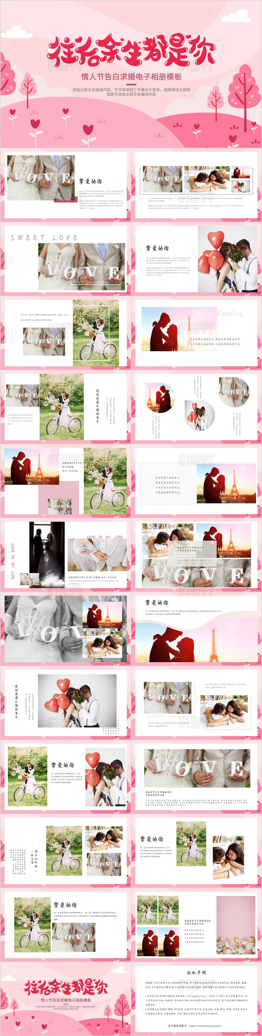 粉色浪漫爱情情人节相册纪念册PPT模板