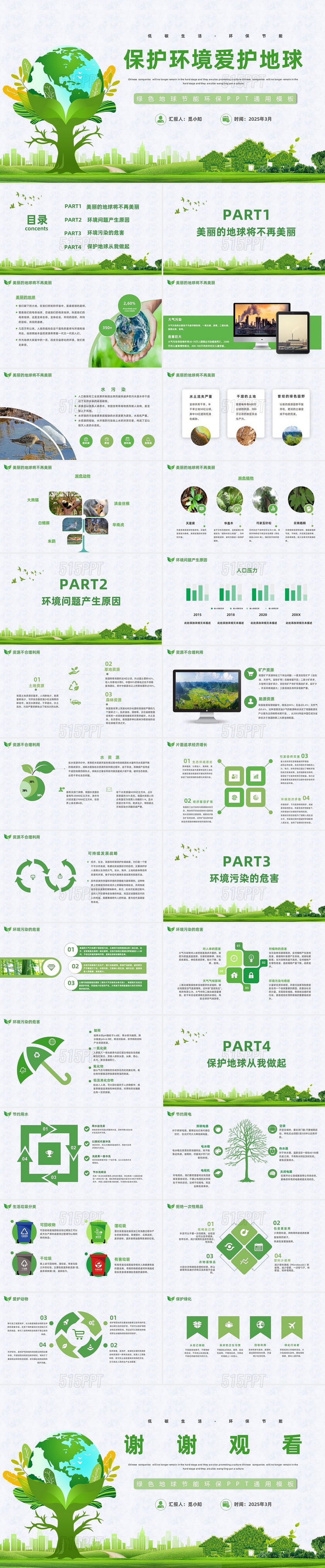 绿色环保爱护地球汇报报告PPT模板