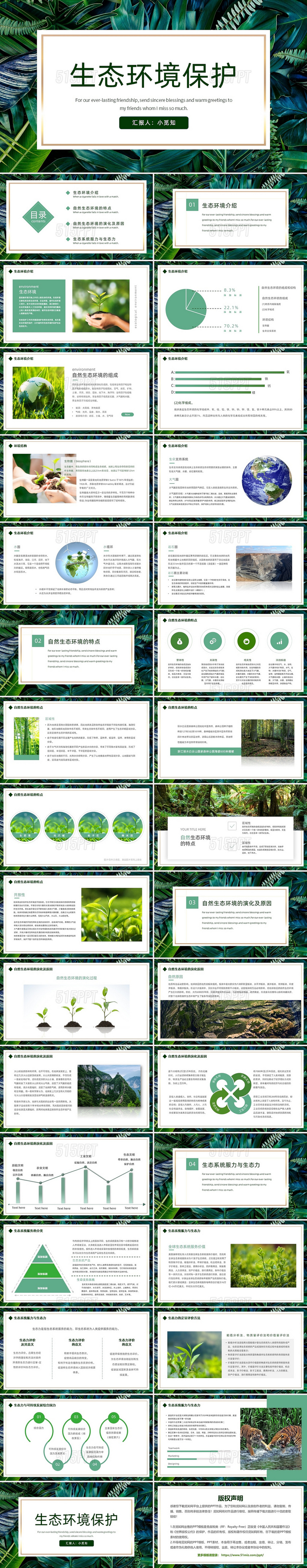 绿色自然简约实拍生态环境保护动态PPT模板