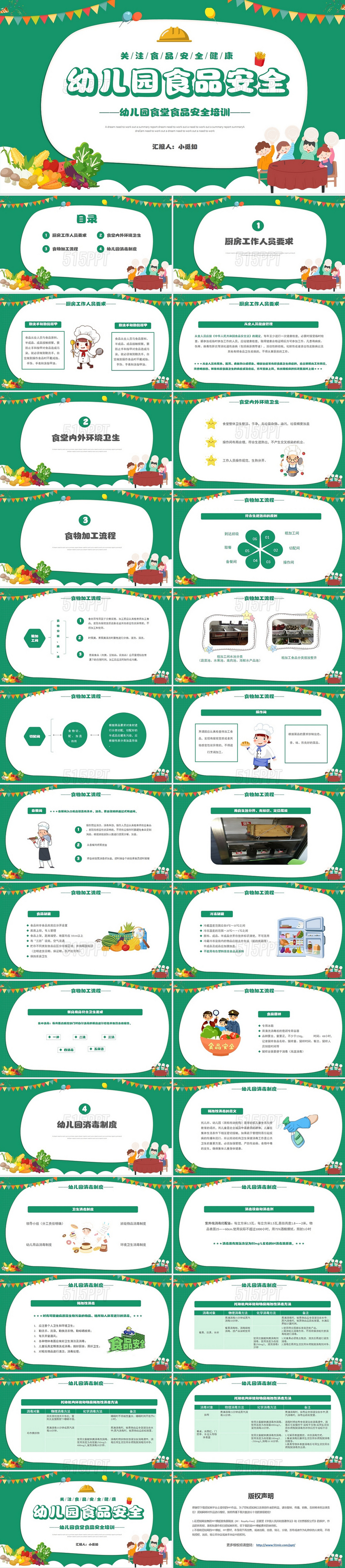 绿色卡通幼儿园食堂食品安全培训PPT模板幼儿园食品安全培训