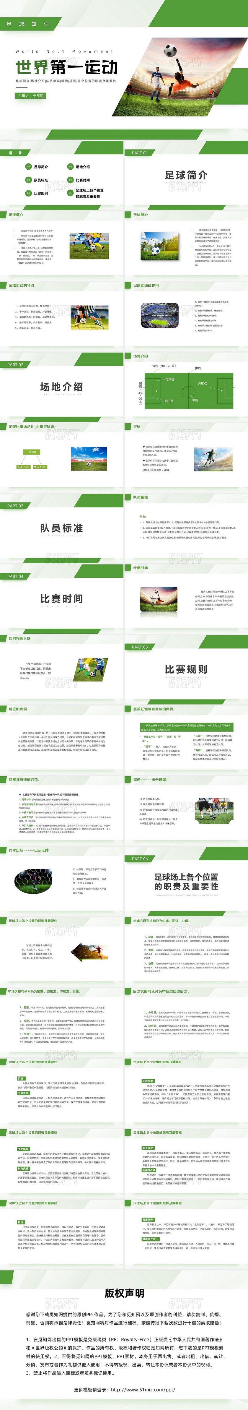 绿色简约商务足球教学课件PPT模板