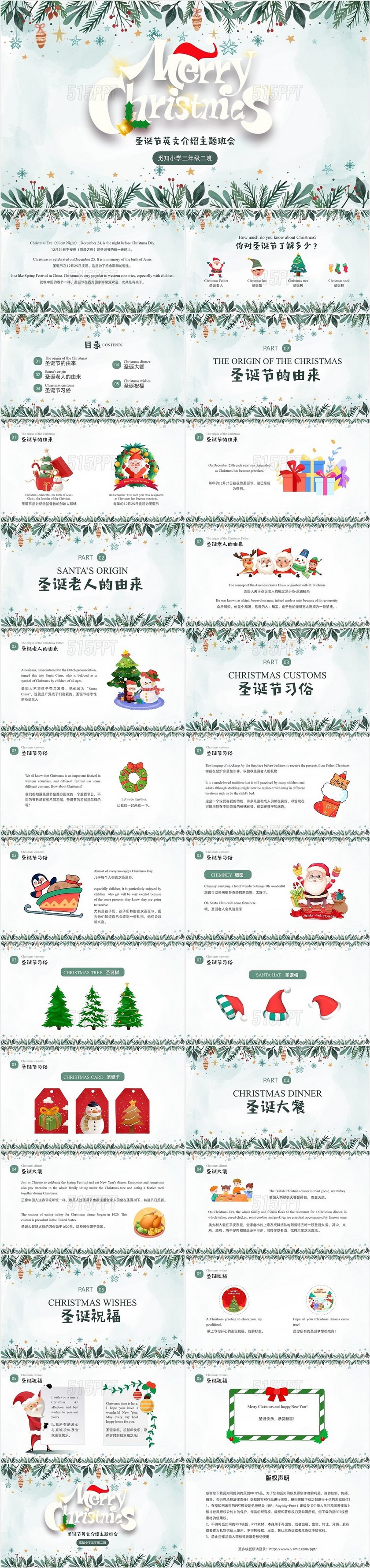 绿色小清新圣诞节介绍PPT课件圣诞节英文