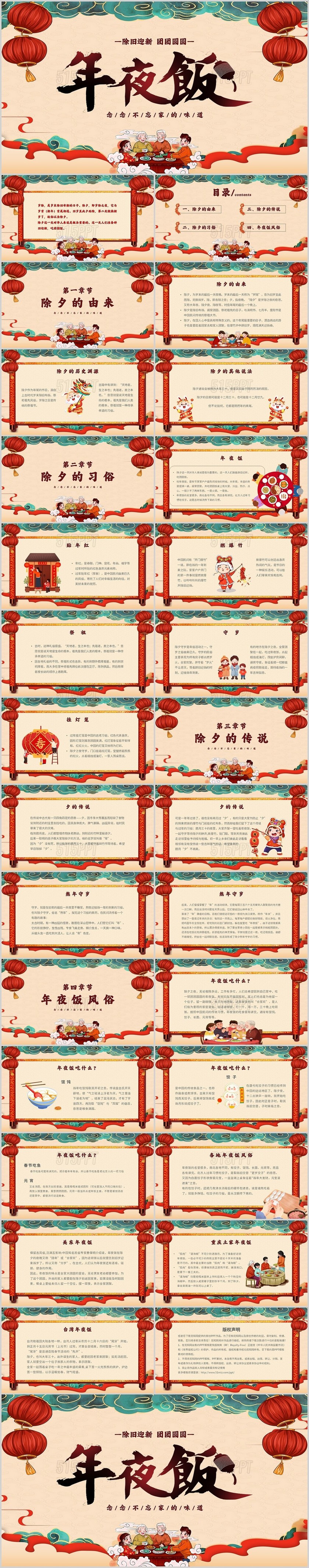 中国风复古除夕年夜饭介绍主题PPT模板