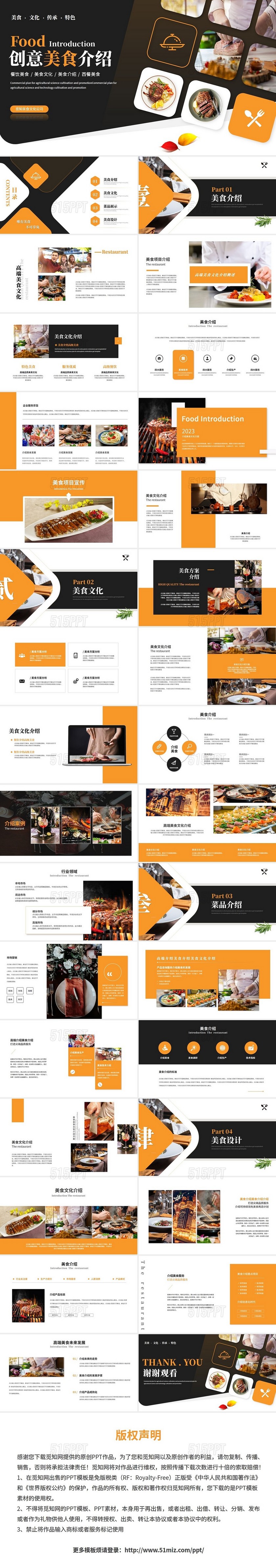 简约橙色商务画册风美食介绍美食文化餐饮行业介绍ppt模板