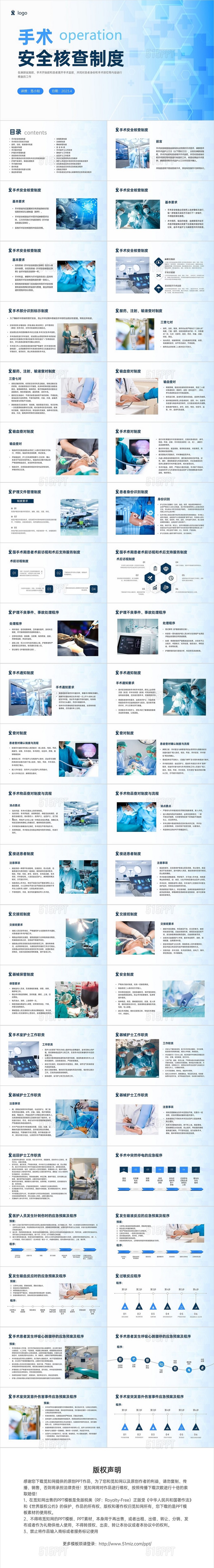 蓝色简约商务手术安全核查制度培训PPT模板护理安全管理