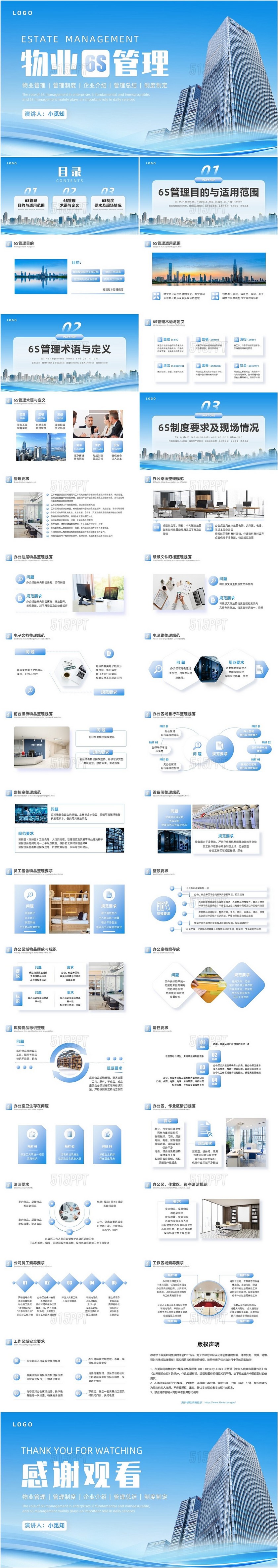 蓝色商务实拍风物业6S管理PPT模板6S管理培训