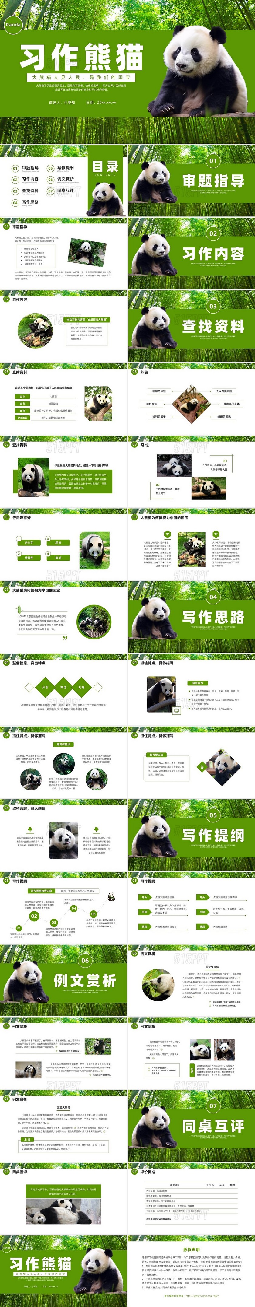 绿色实拍习作熊猫科普宣传PPT课件