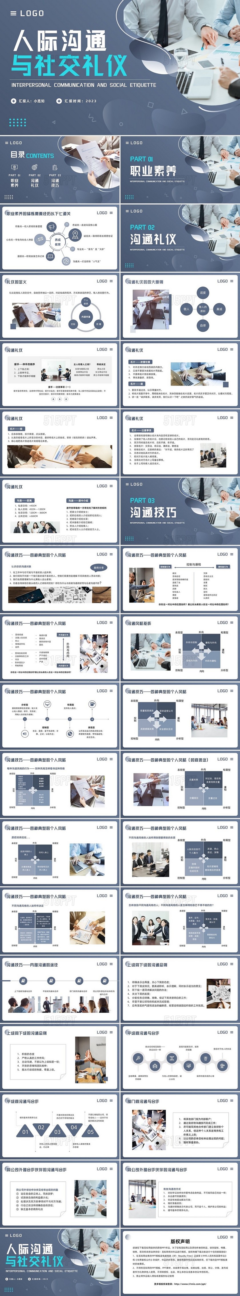 蓝色简约人际沟通与社交礼仪PPT模板宣传PPT动态PPT