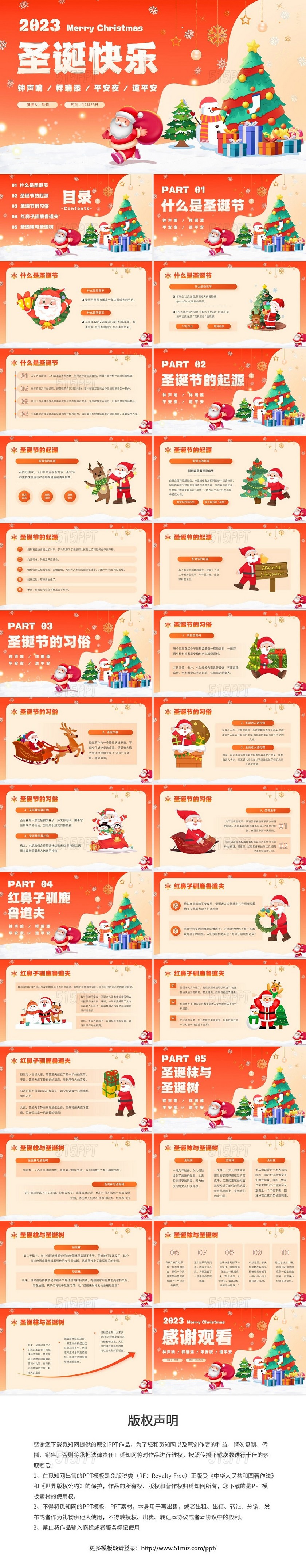 红色卡通可爱圣诞节介绍圣诞节活动平安夜活动策划PPT模板