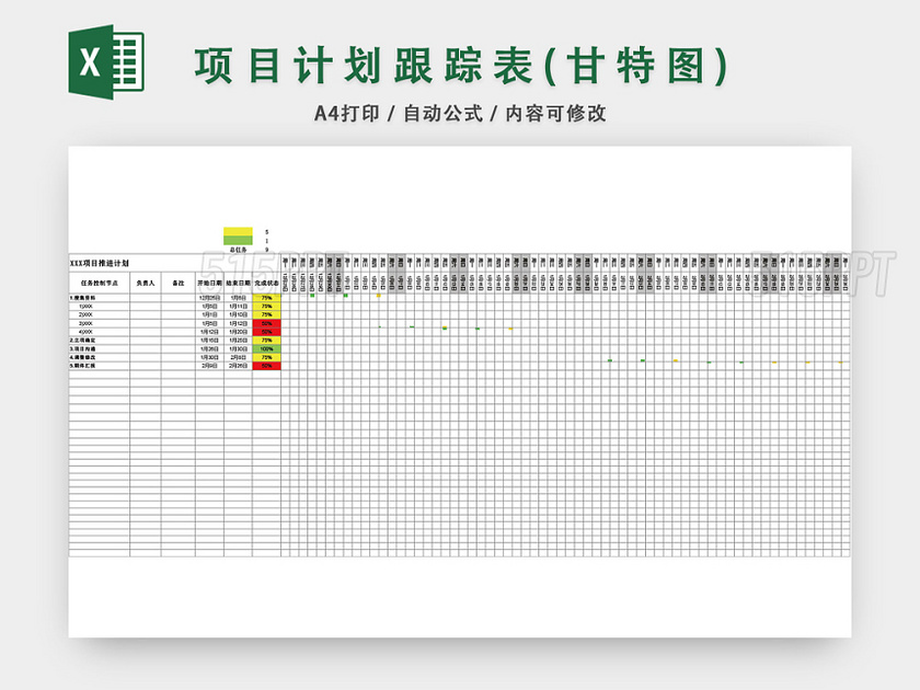 项目计划跟踪表甘特图EXCEL模板