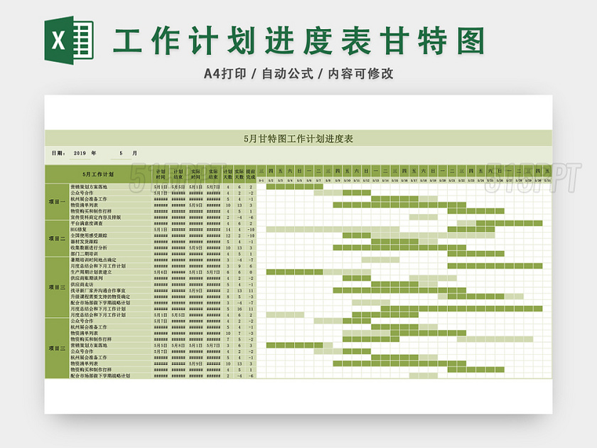 工作计划进度表甘特图EXCEL模板