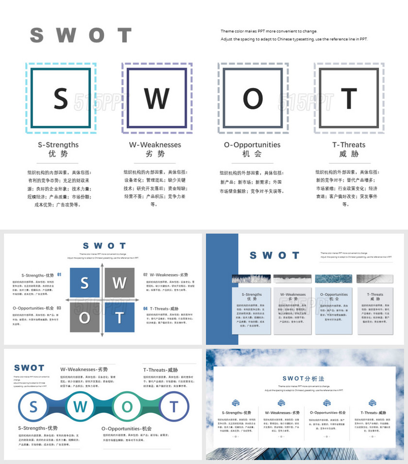 精美6页商务蓝色SWOT案例分析分析通用图