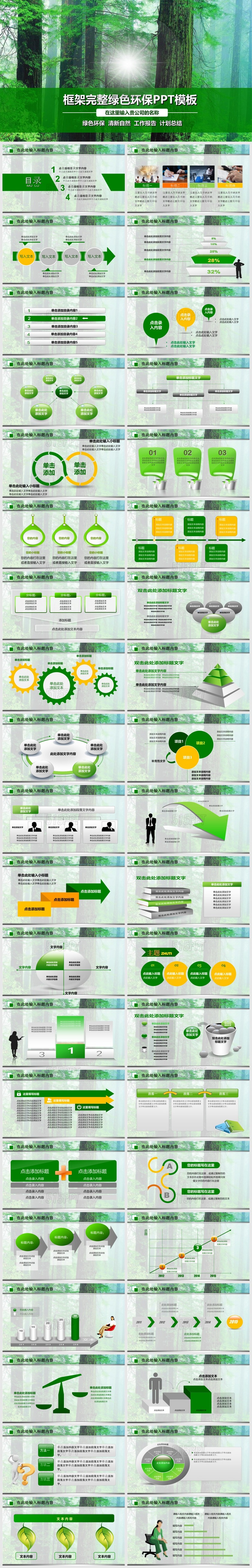 框架完整绿色环保PPT模板