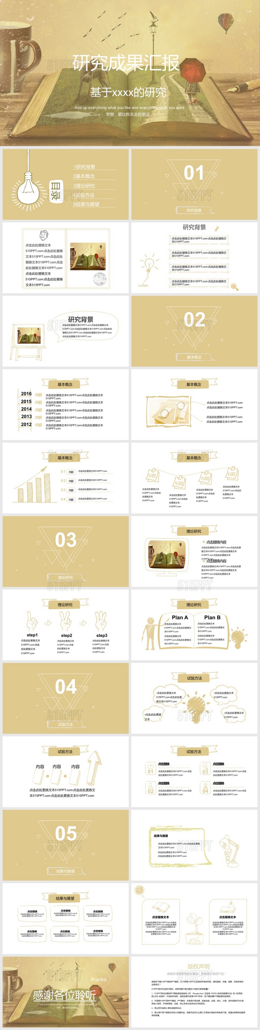 手绘研究成果报告PPT模板