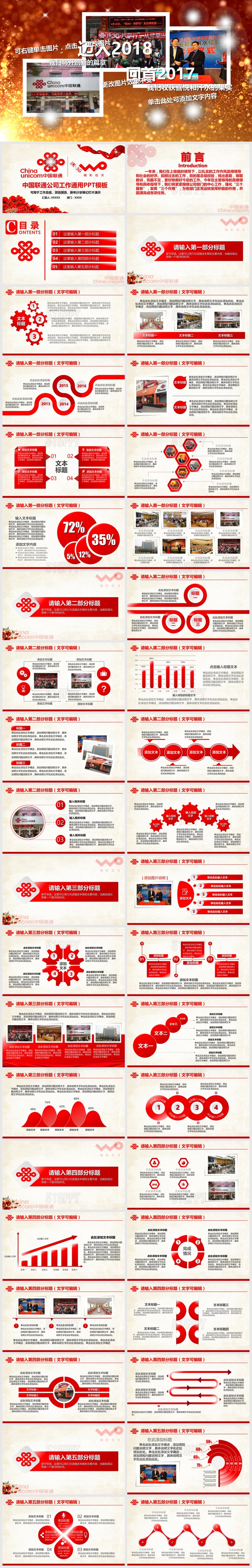 中国联通工作总结项目报告新年计划PPT模板