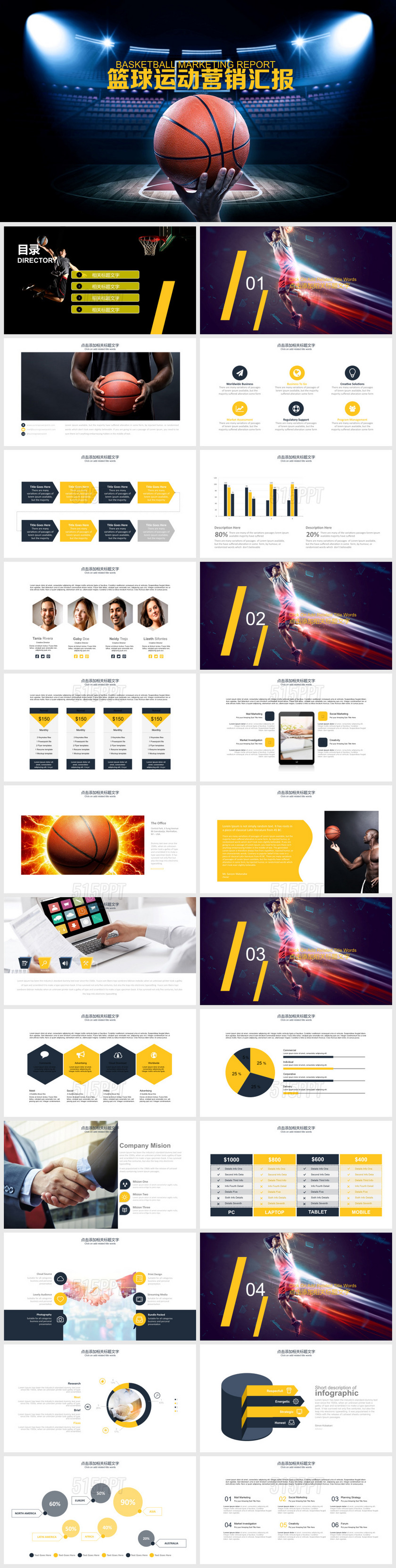 篮球比赛体育营销活动策划动画PPT模板幻灯片篮球一