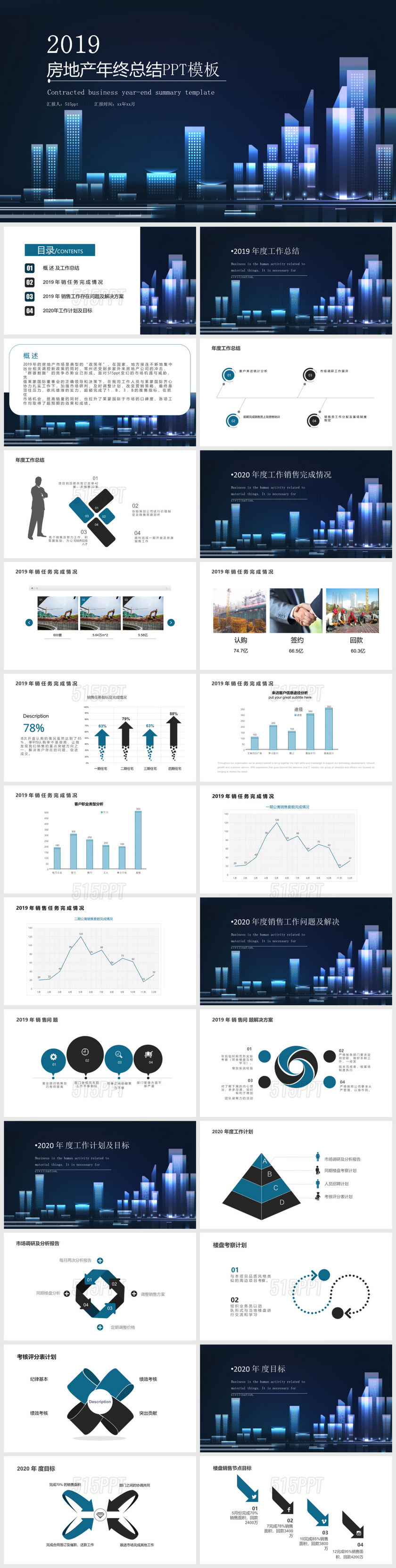 蓝色简约大气房地产销售年终总结PPT模板二总结二