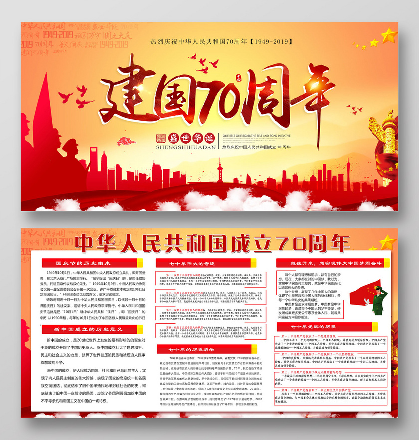 国庆节红色大气热烈庆祝中华人民共和国建国70周年展板