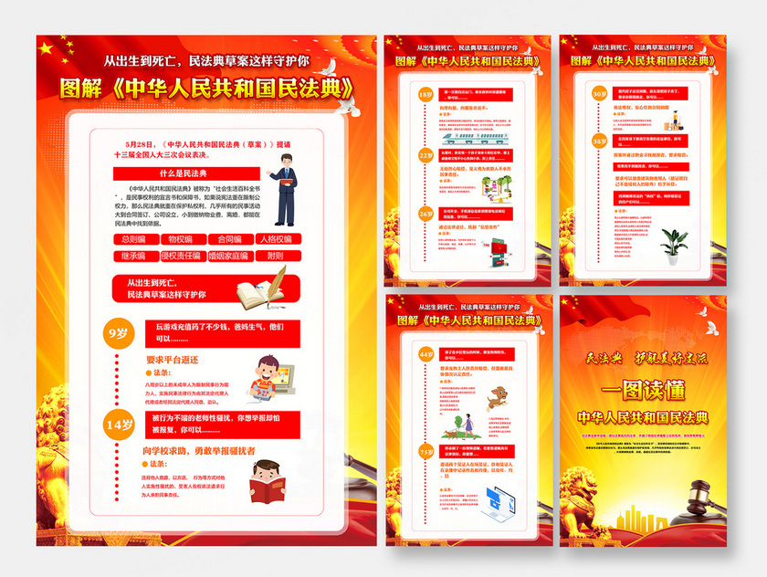 红色党建党政党课一图读懂中华人民共和国民法典宣传海报