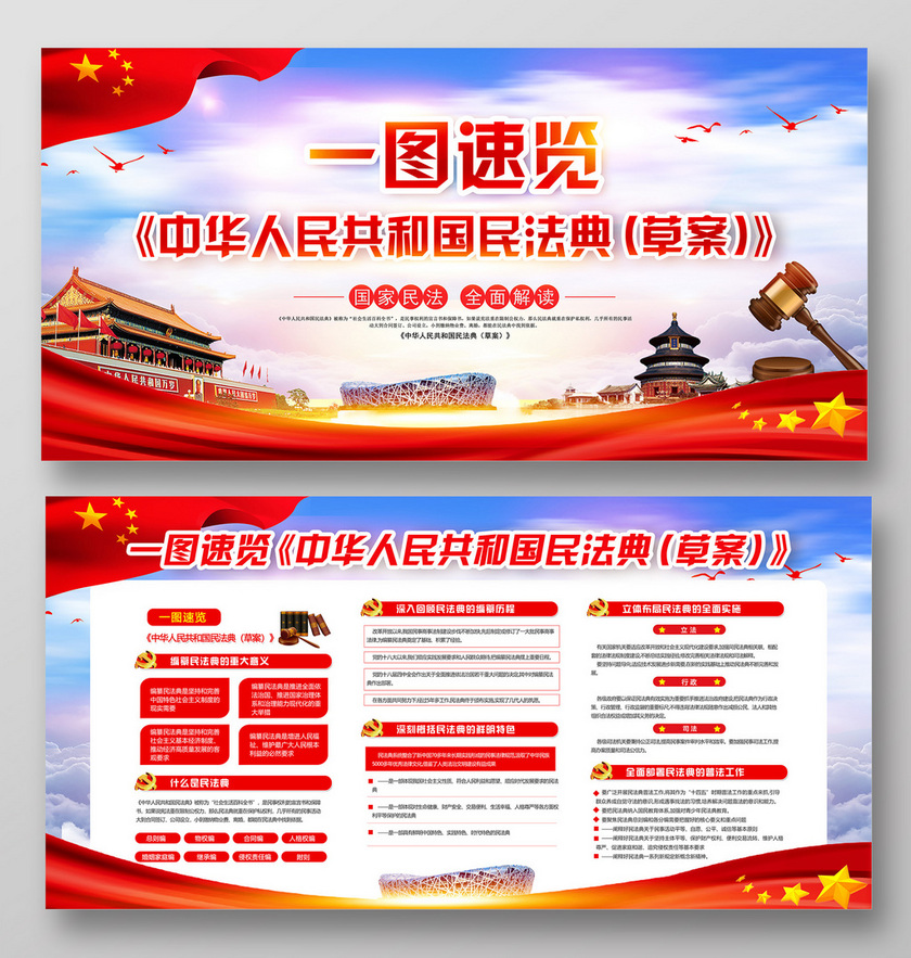 红色党建党政党课民法典中华人民共和国民法典草案展板