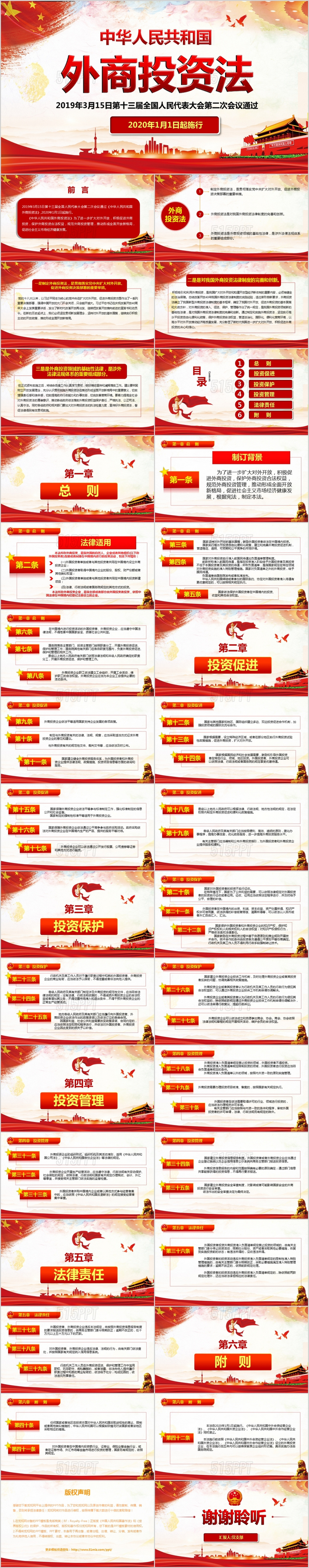 中华人民共和国外商投资法学习解读党建党课PPT模板 