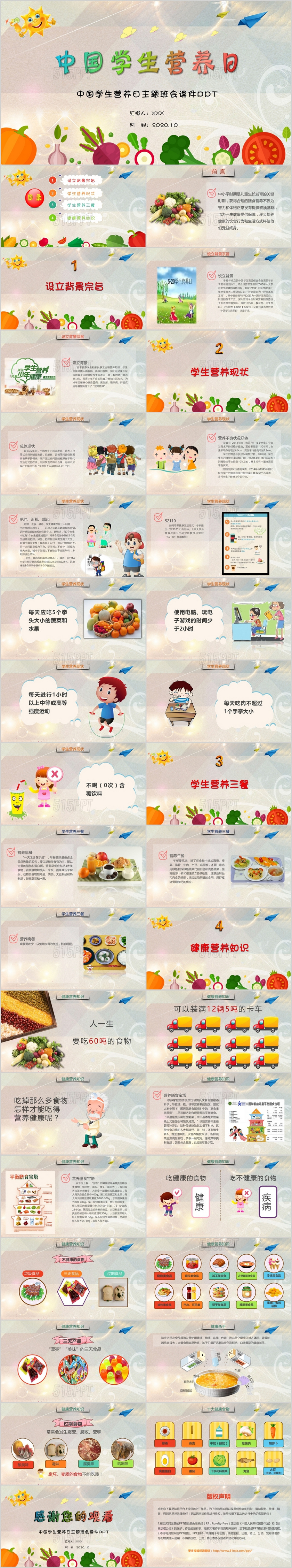 卡通儿童风中国学生营养日主题班会课件PPT模板 