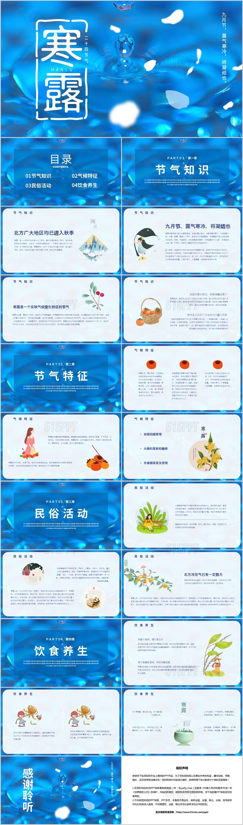 简约唯美风中国传统二十四节气之寒露节气介绍PPT模板