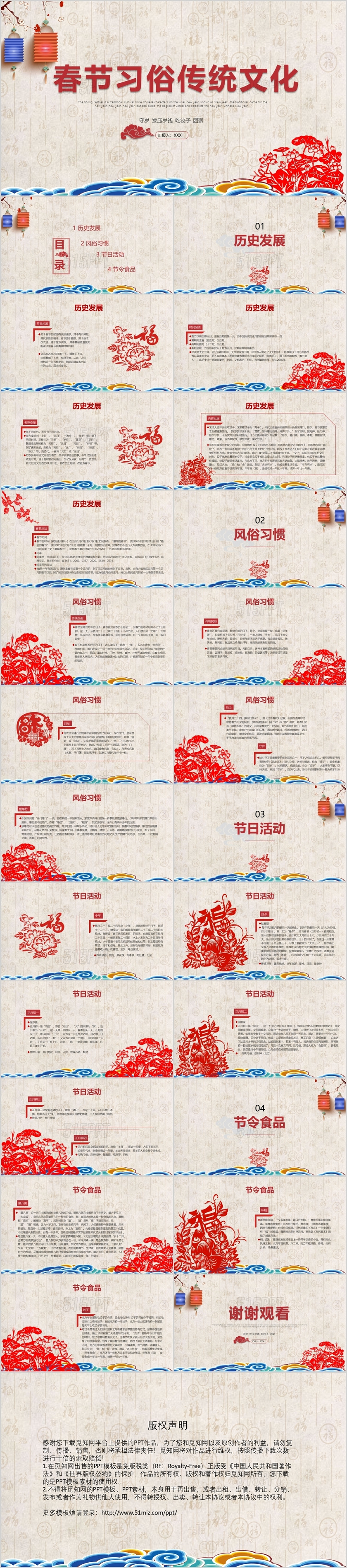 红色中国风传统节日春节习俗传统文化介绍PPT模板
