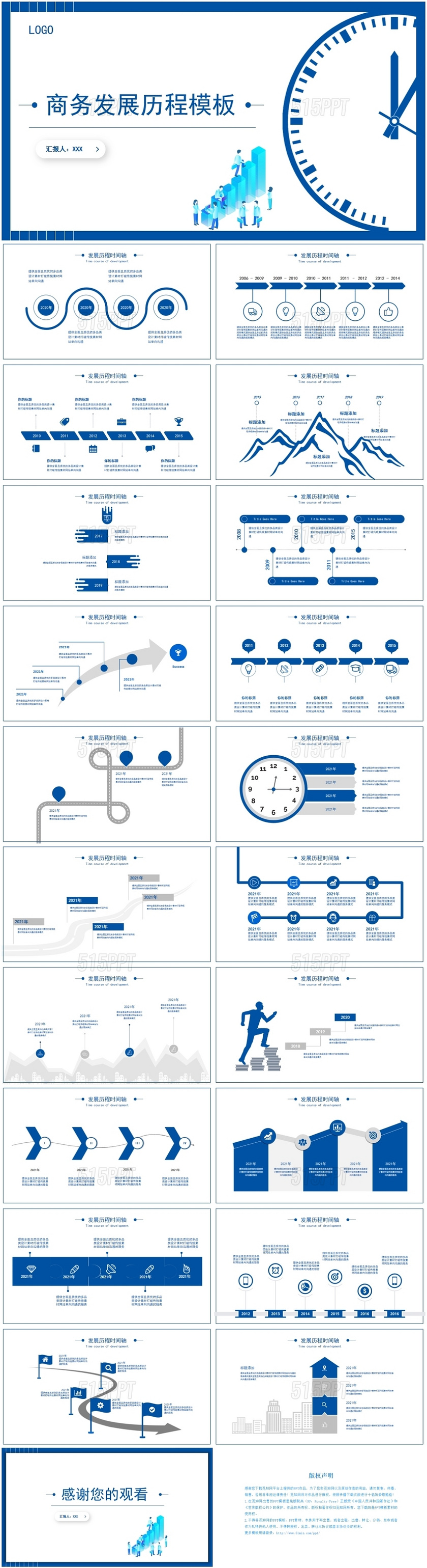 蓝色商务发展历程时间轴公司企业管理PPT模板