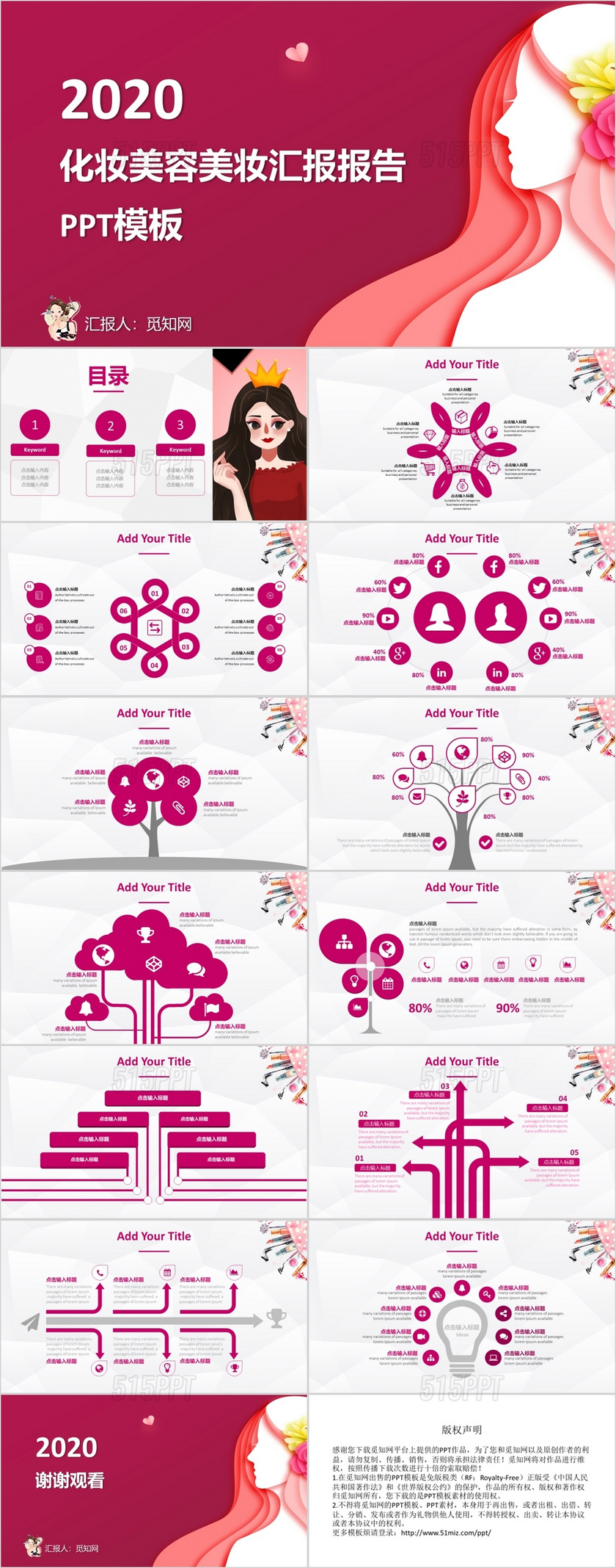粉色美容美妆化妆品市场分析报告粉色时尚PPT模板