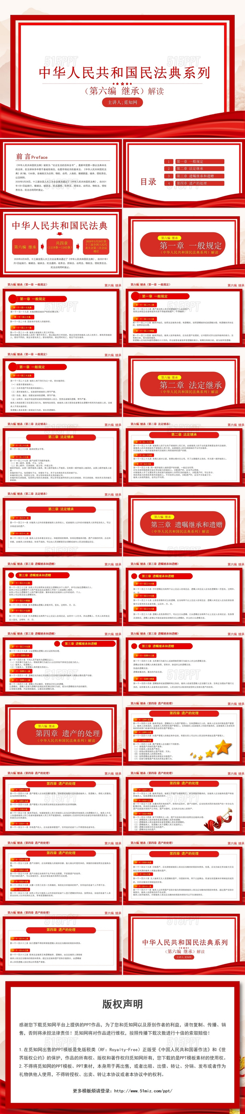红色党政中华人民共和国民法典系列第六编继承解读PPT模板