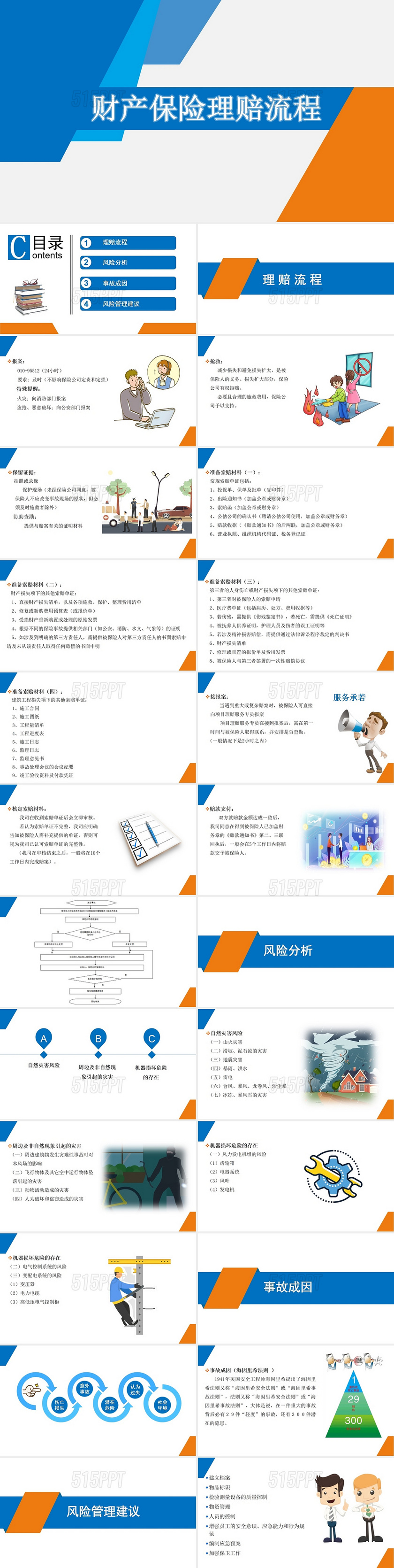 蓝色简约培训财产保险理赔流程保险理赔培训PPT模版