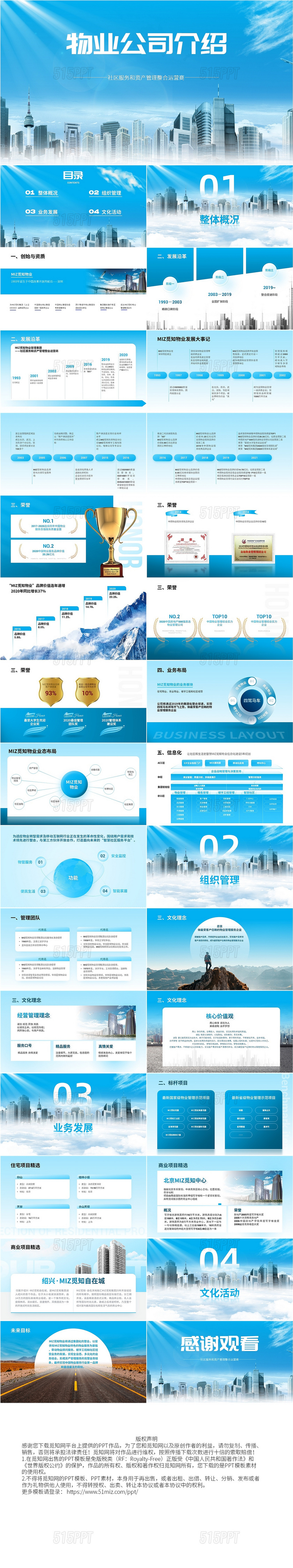 蓝色商务风简约物业公司介绍PPT模板主题