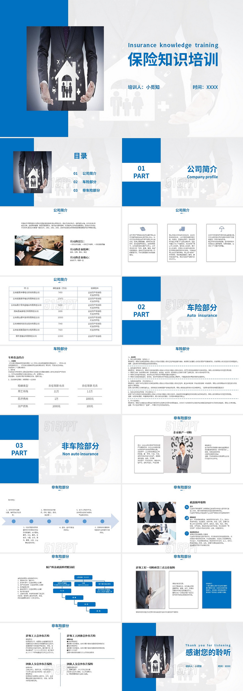 蓝色简约商务风格保险知识培训太平洋保险公司课件PPT