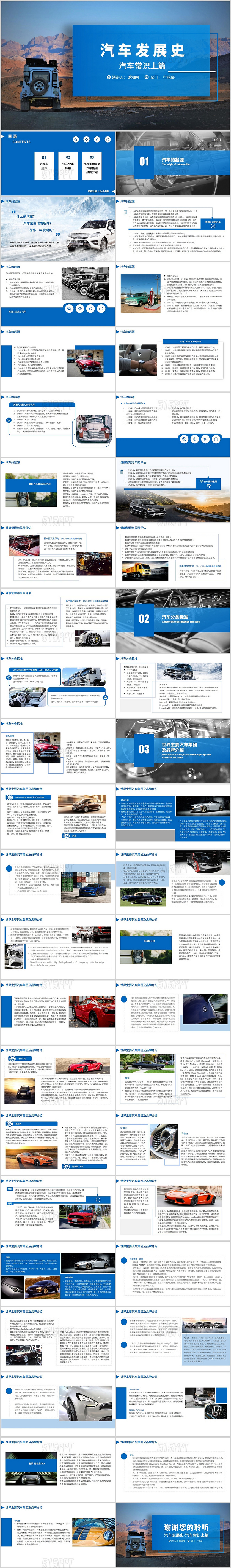 蓝色商务风汽车发展史汽车常识PPT模板汽车发展史精品课件