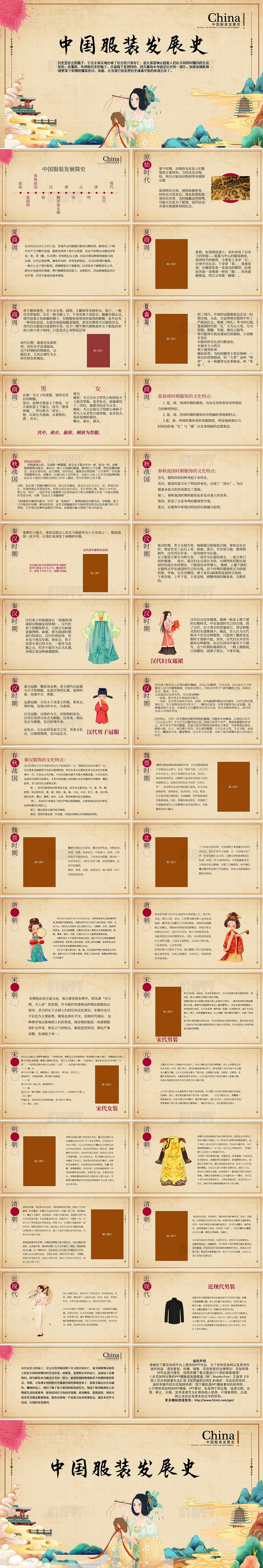 棕色卡通中国服饰发展史说课课件PPT模板中国服装发展史