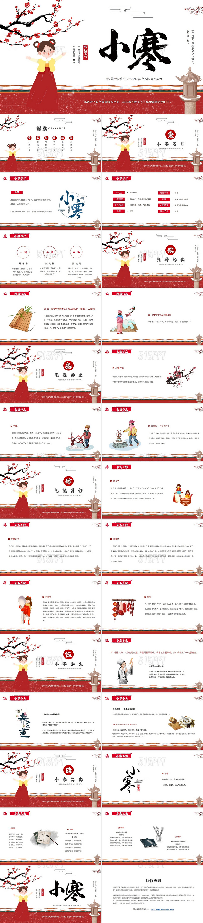 插画风中国传统二十四节气小寒介绍PPT模板