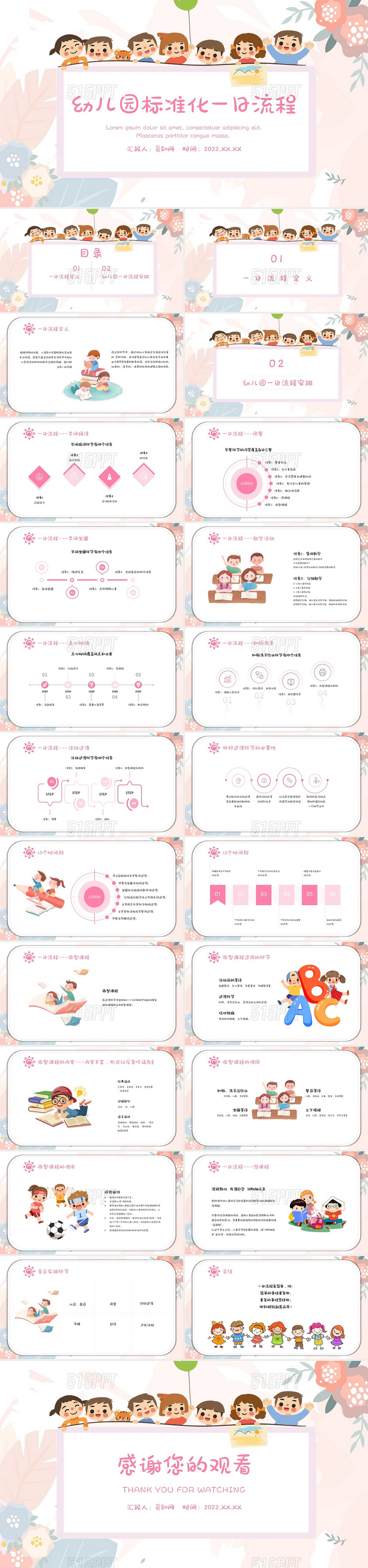 可爱粉色简约风幼儿园标准化一日流程PPT课件