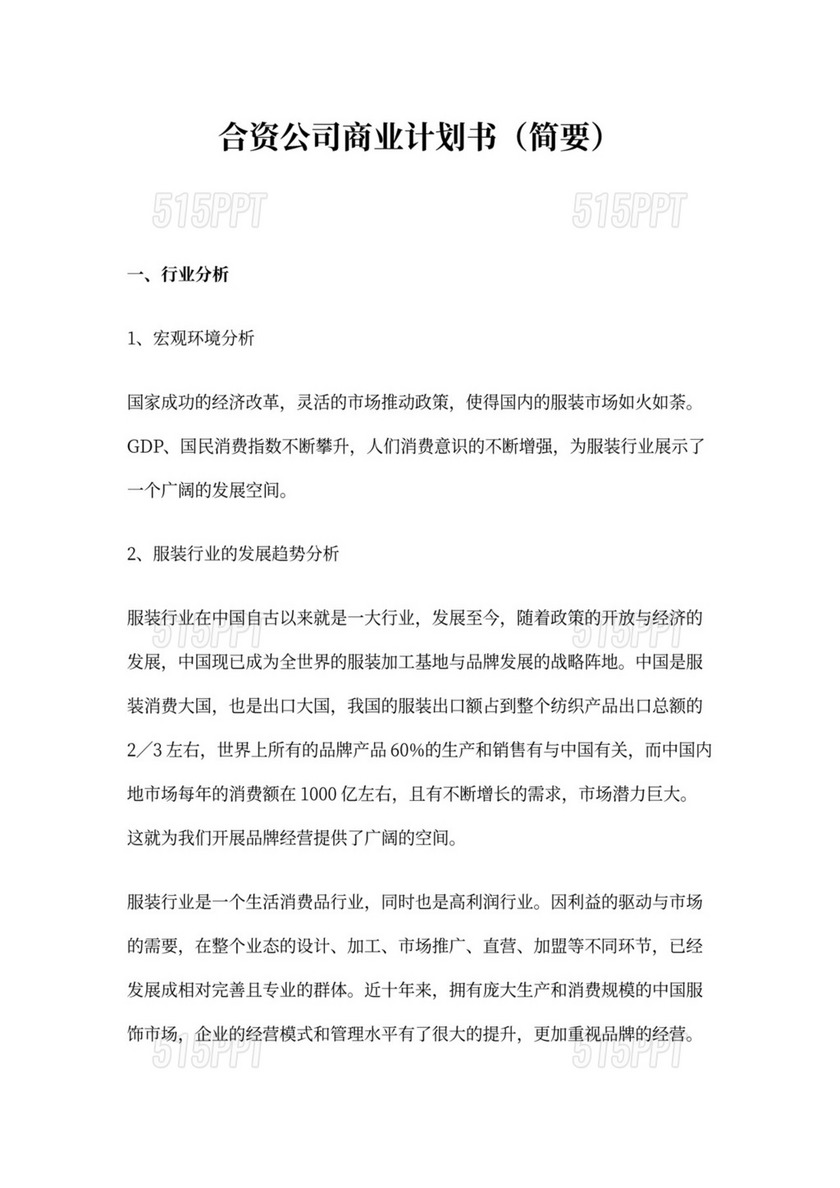 合资公司商业计划书.doc