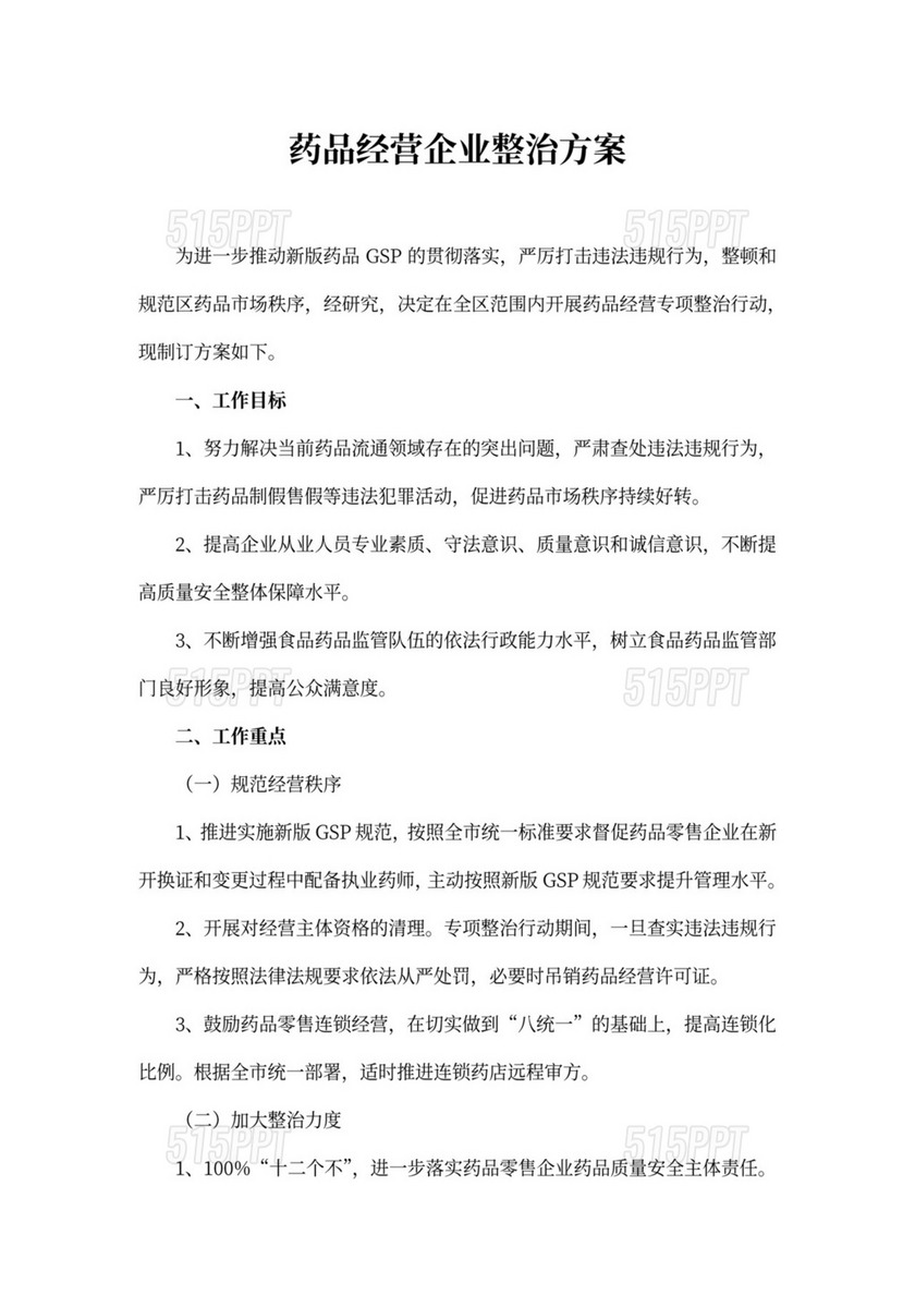 药品经营企业整治方案