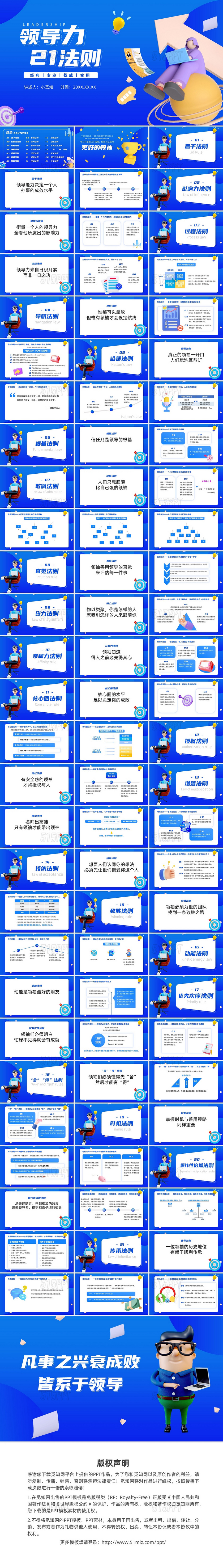 蓝色商务3D立体培训PPT领导力21法则